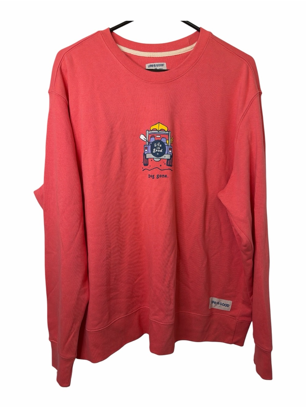 Life is Good Coral Crewneck Sweatshirt - Dog Gone Graphic